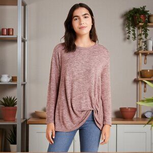 Brittany Black Womens Large Pink Speckled Side Knot Soft Sweater Cozy Classic